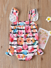 Girls Donut Print Sling Swimsuit Kids Swimwear