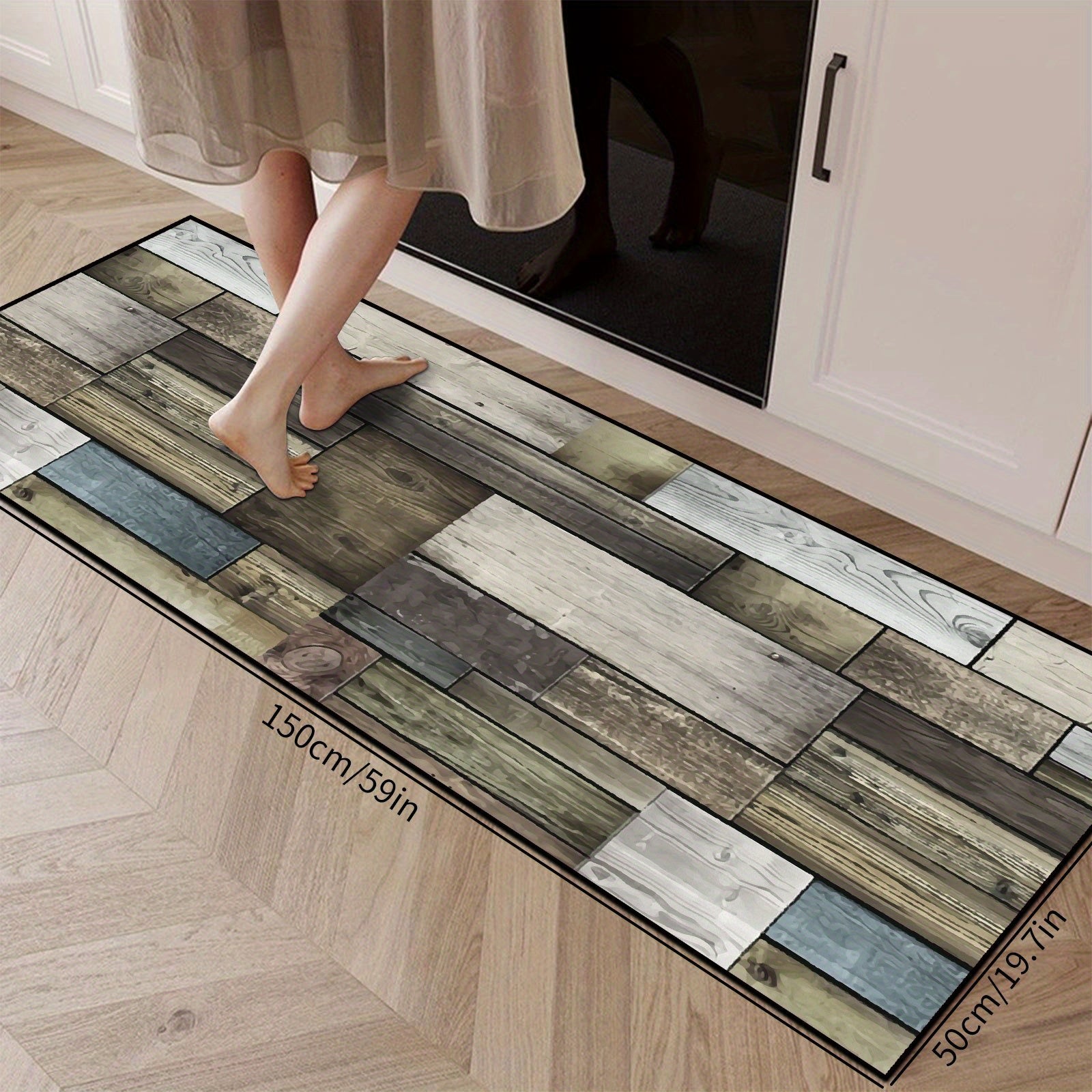 Quick Dry Anti Fatigue Shaggy Wood Print Area Rug, Non Slip Machine Washable