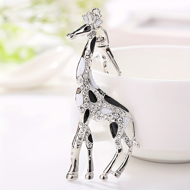 Enamel Giraffe Keychain Pendant Rhinestone Memorial Gift