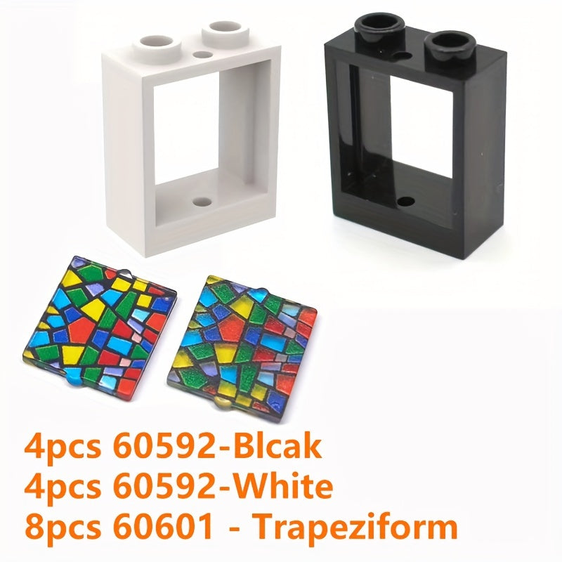 16pcs Vintage Geometric Pattern Building Blocks Windows Set