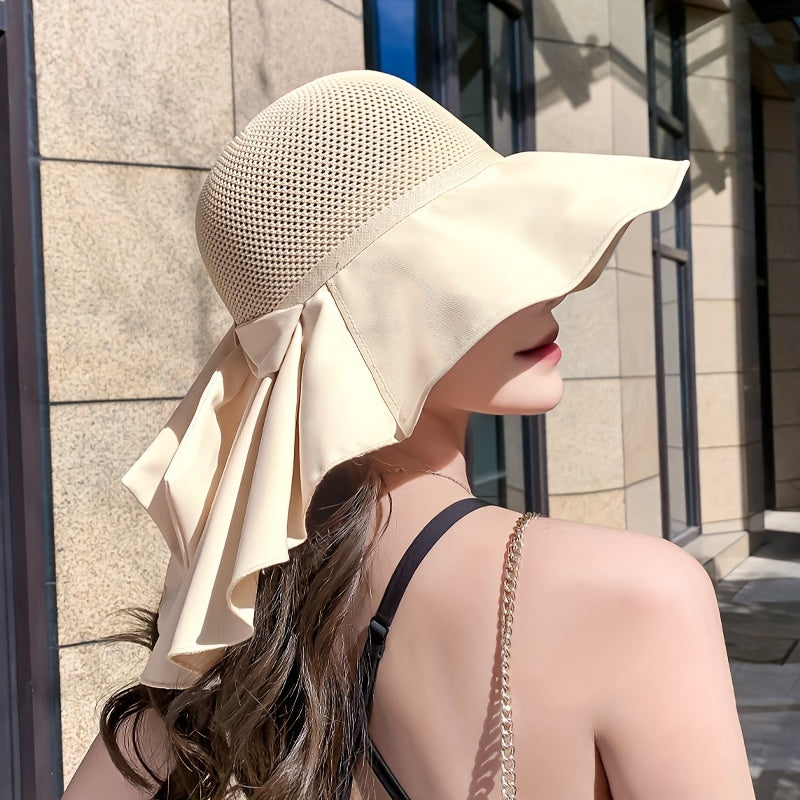 Ruffles Brim Bowknot Sun Hat Stylish Hollow Out Bucket Hat UV Protection