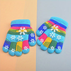 Kids Snowflakes Five Fingers Plus Velvet Gloves