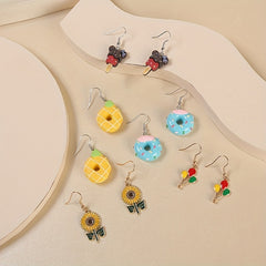 5 Pairs Cartoon Flower Donut Dangling Earrings Set For Kids