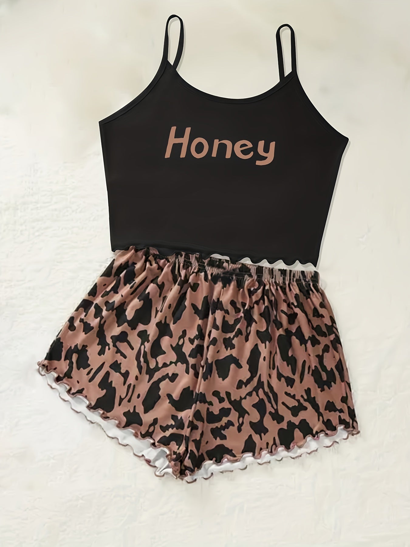 Leopard Print Pajama Set Crew Neck Cami Top & Shorts