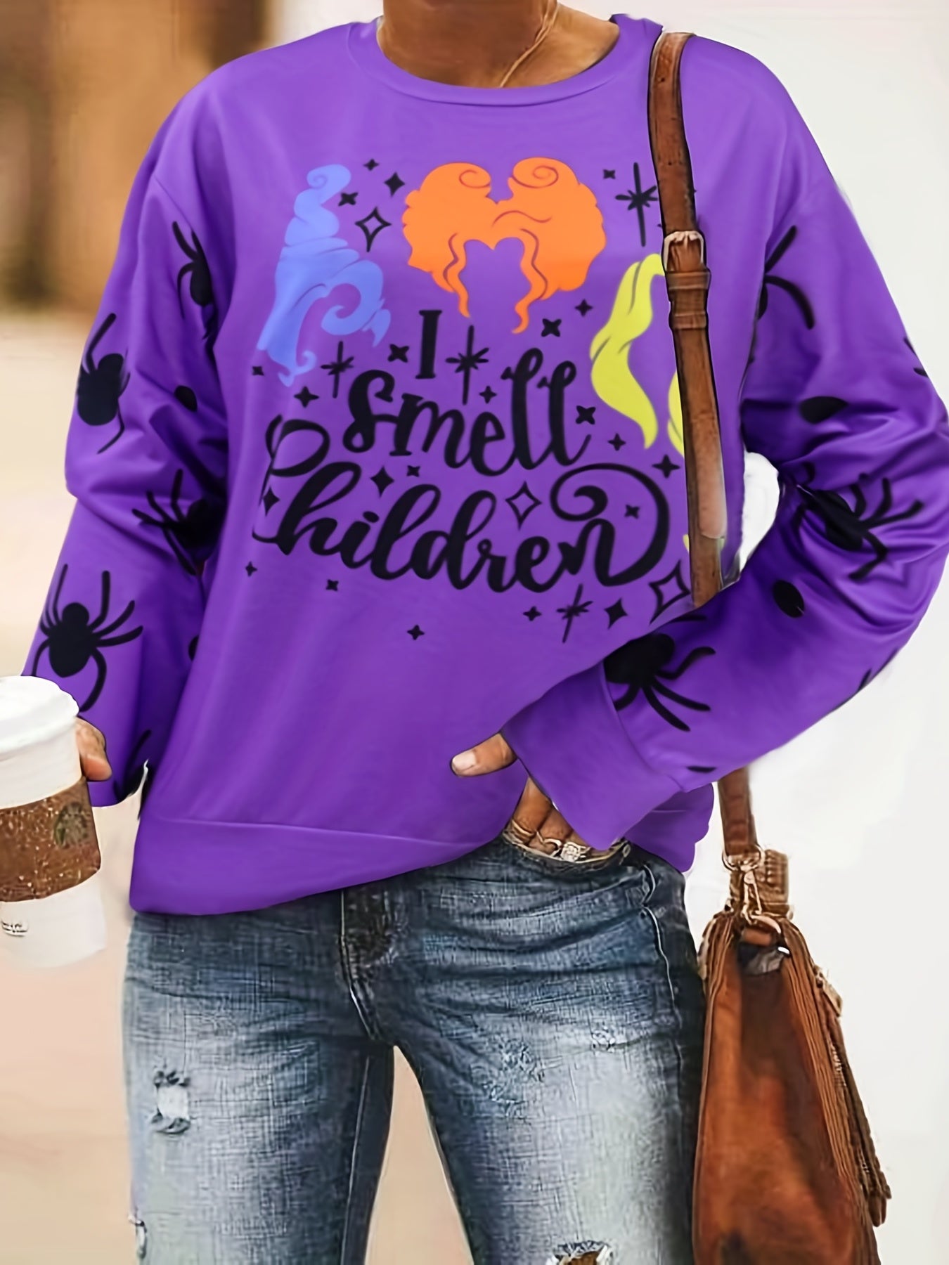 Halloween Graphic Print Sweatshirt Casual Crew Neck Long Sleeve Sweatshirt