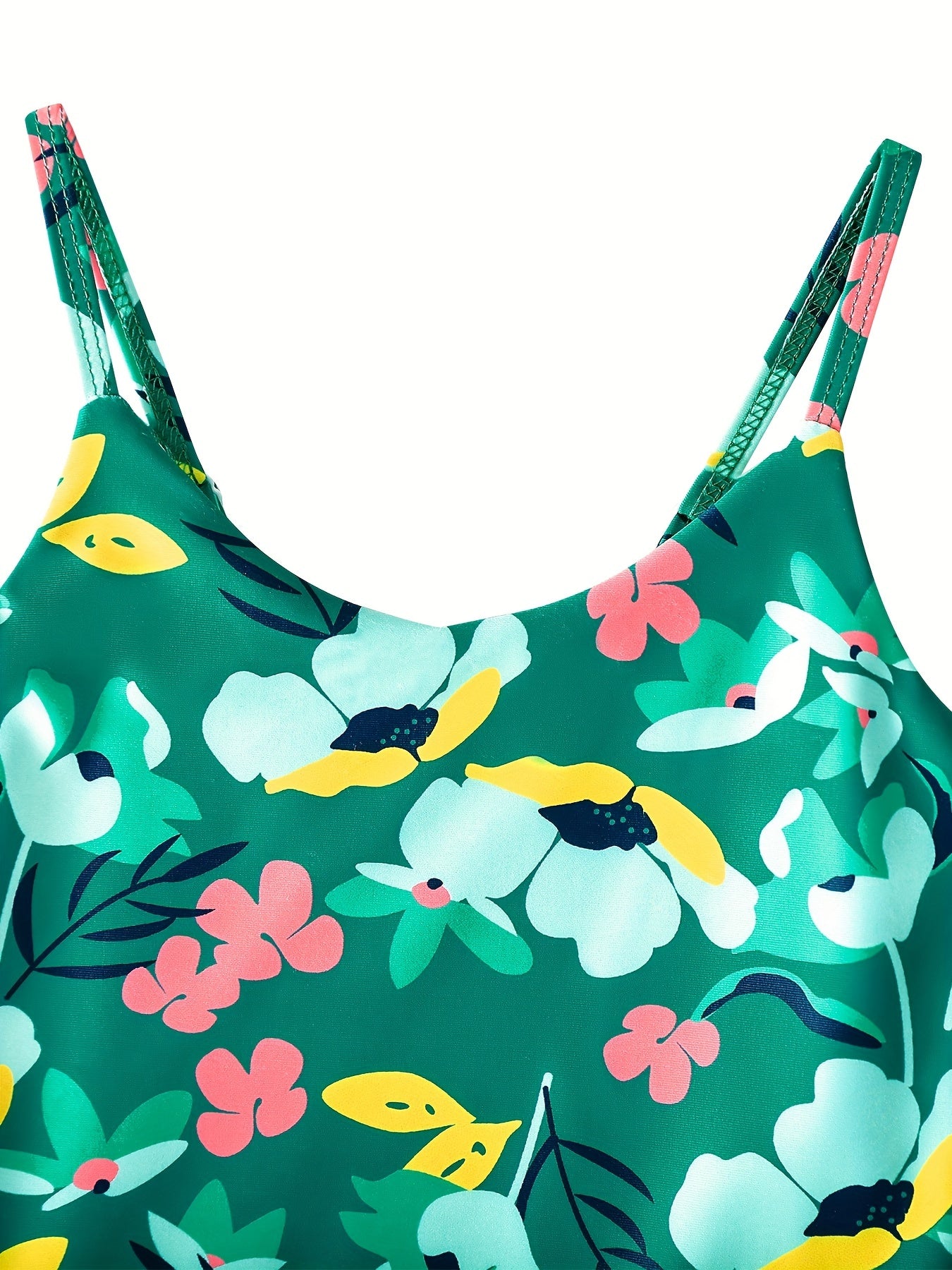 Girls' Floral & Leaves Print Swimsuit for Pool Parties