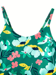 Girls' Floral & Leaves Print Swimsuit for Pool Parties