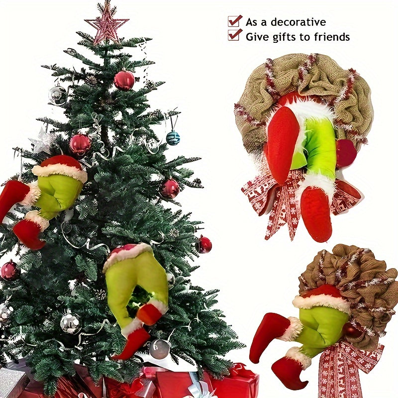 Christmas Plush Wreath Stuffed Legs Toy Doll Indoor Front D