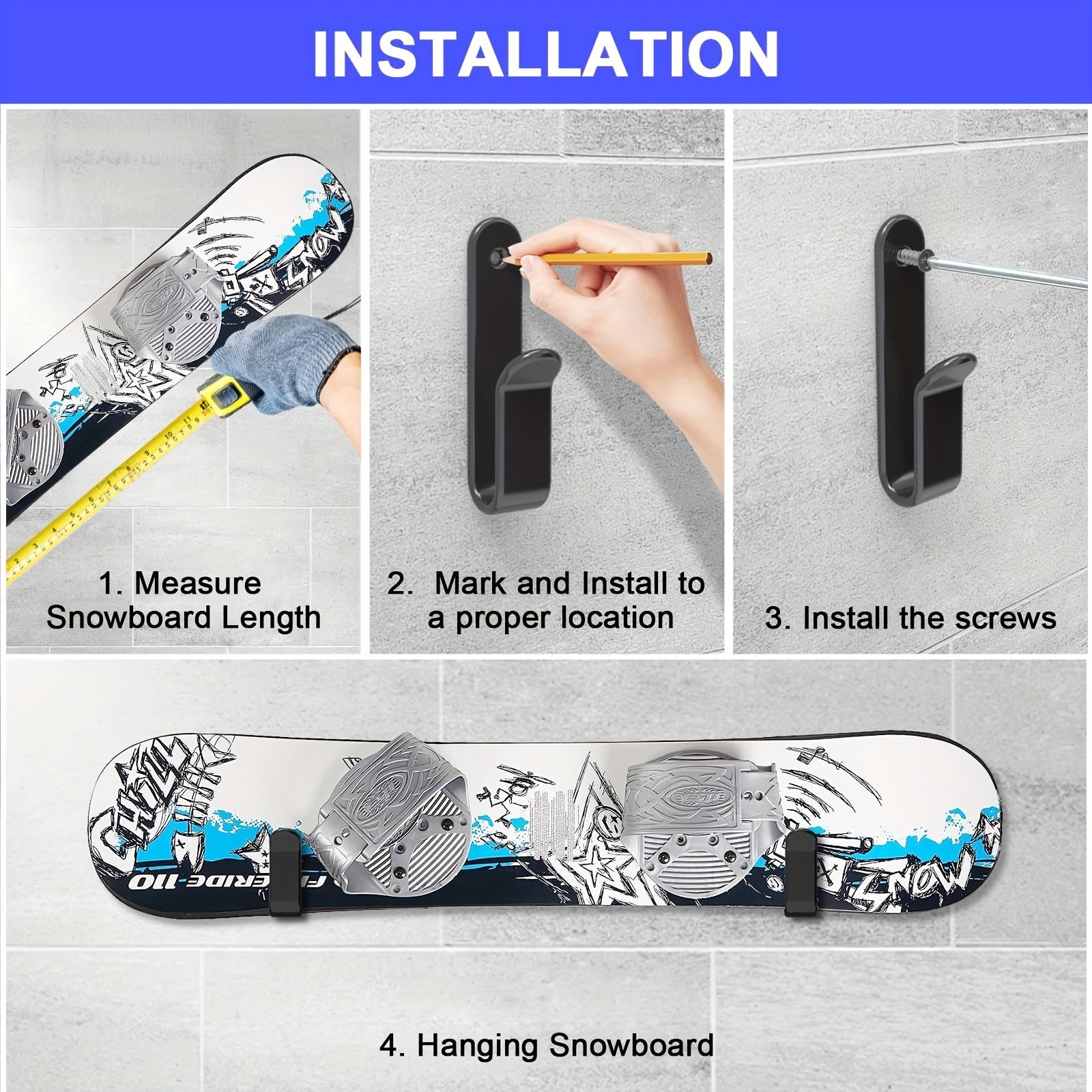 Snowboard Wall Mount Clips Snowboard Wall Rack - 2pcs