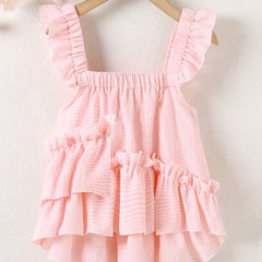Girls Plaid Print Ruffle Strappy Sleeveless Blouse for Summer