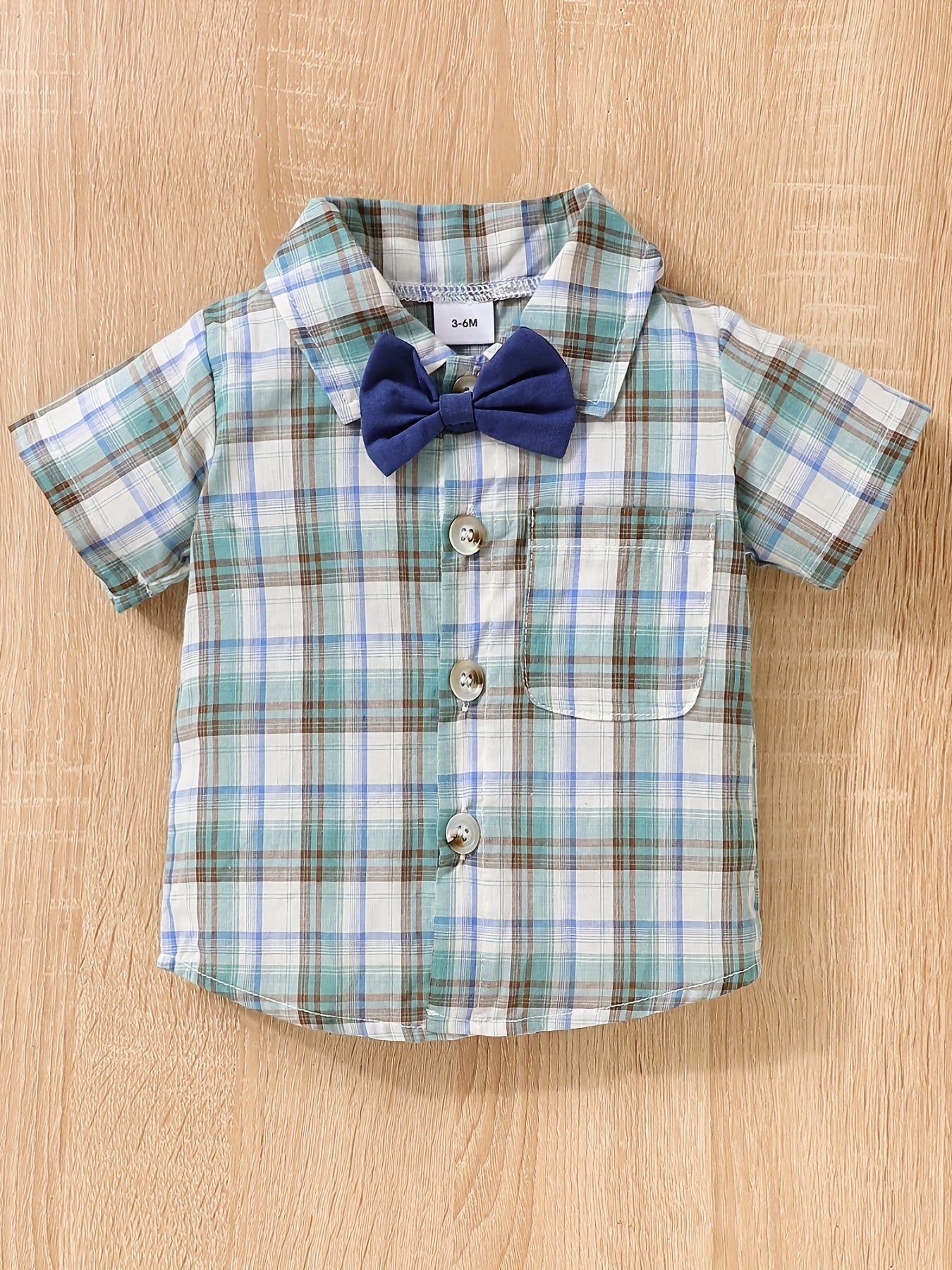 Boy's Plaid Shirt & Short Bi Pants Set Handsome Party Dress Up