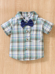 Boy's Plaid Shirt & Short Bi Pants Set Handsome Party Dress Up
