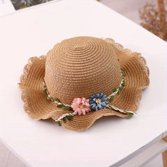 Kids' Straw Sun Hat & Bag Set Floral Lace Trim Beach Hat Summer Outdoor Hat