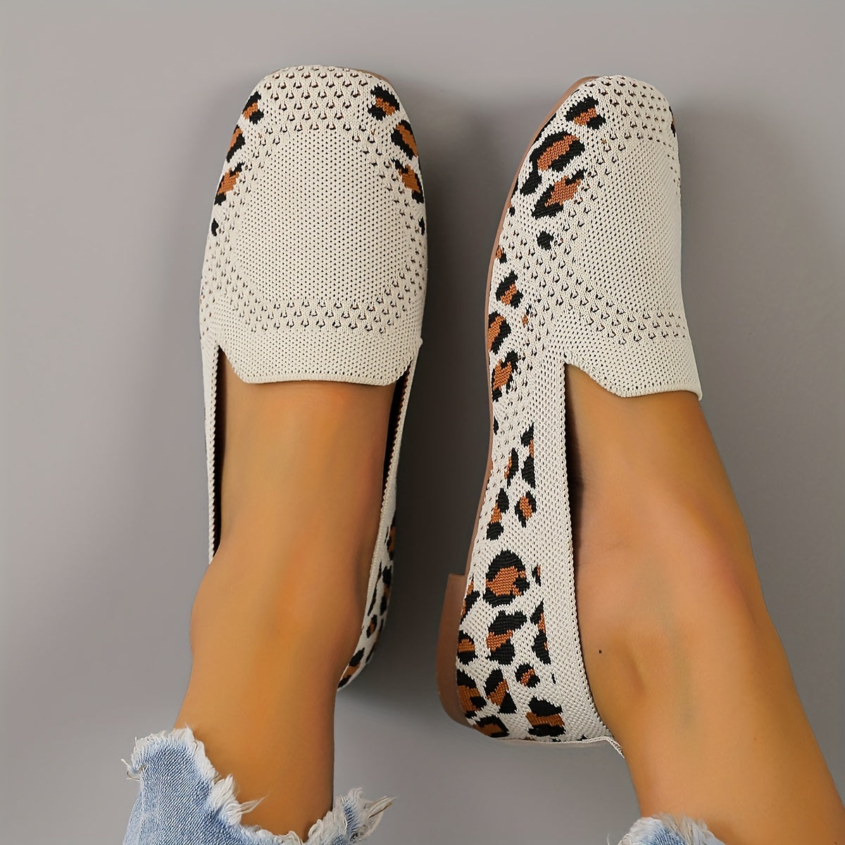 Leopard Print Square Toe Slip-On Loafers
