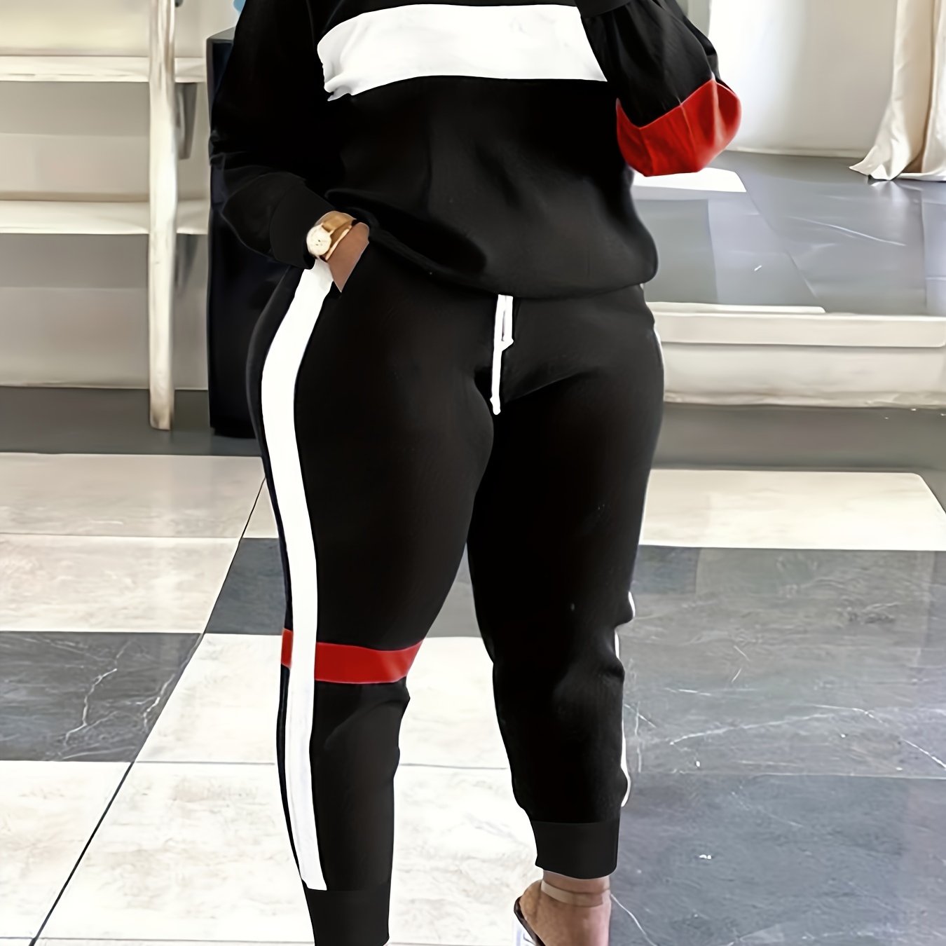 Women's Plus Size Colorblock Sweatshirt & Pants 2 Piece Set