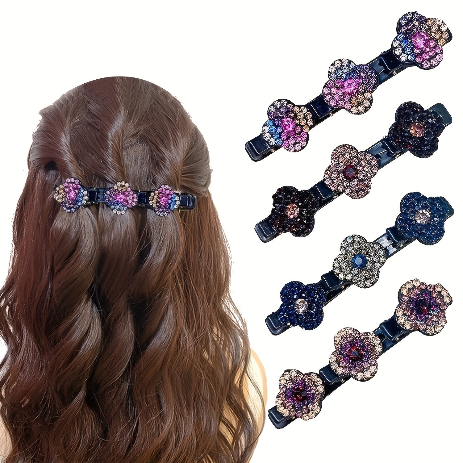 Rhinestone Flowers Hair Clips for Girls
