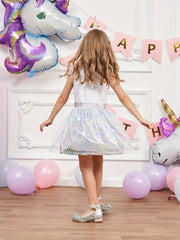 Girls Casual Cartoon Princess Dress Mermaid Sleeveless Mesh Dress