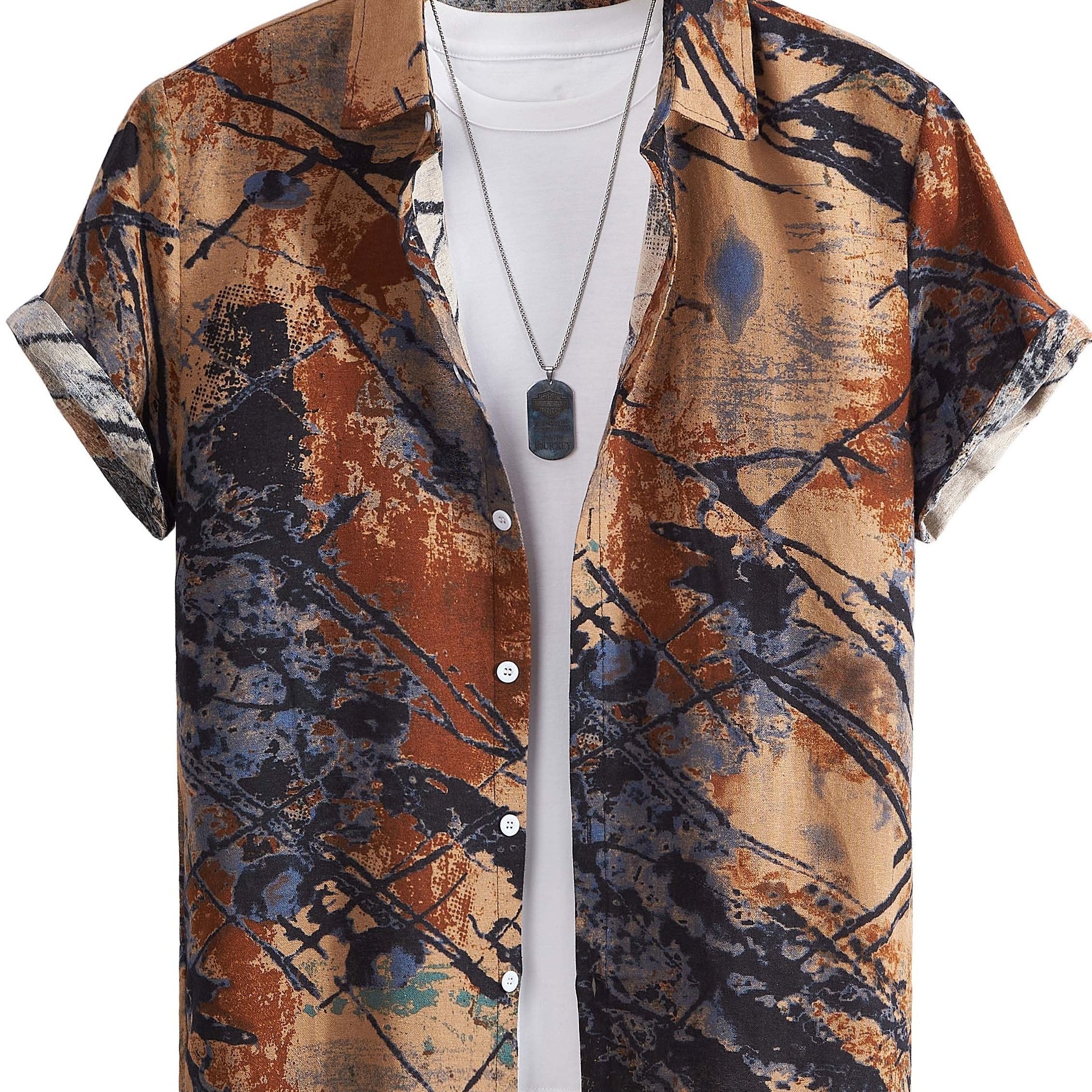 Print Men's Casual Short Sleeve Shirt for Summer Vacation