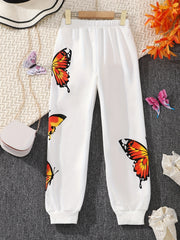 Girls Butterfly Print Jogger Pants for Spring/Fall