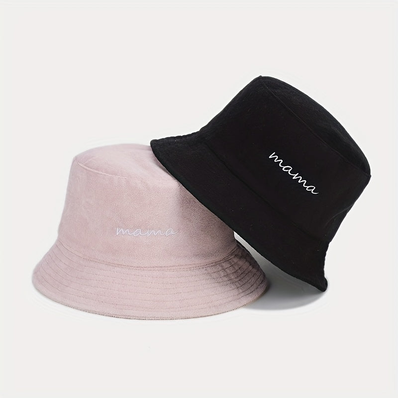 Mama Embroidery Bucket Hat Warm Plush Basin Casual Fisherman Cap