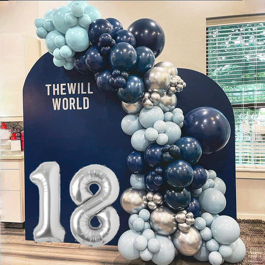 134pcs Navy Ice Dusty Balloon Arch Kit Silver Birthday Graduation Party Decor