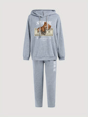 Women's Plus Bear & Money Print Hoodie & Sweatpants Set