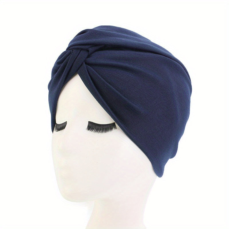 Cross Knot Pleated Turban Cap Solid Bonnet Head Wrap Head Scarf