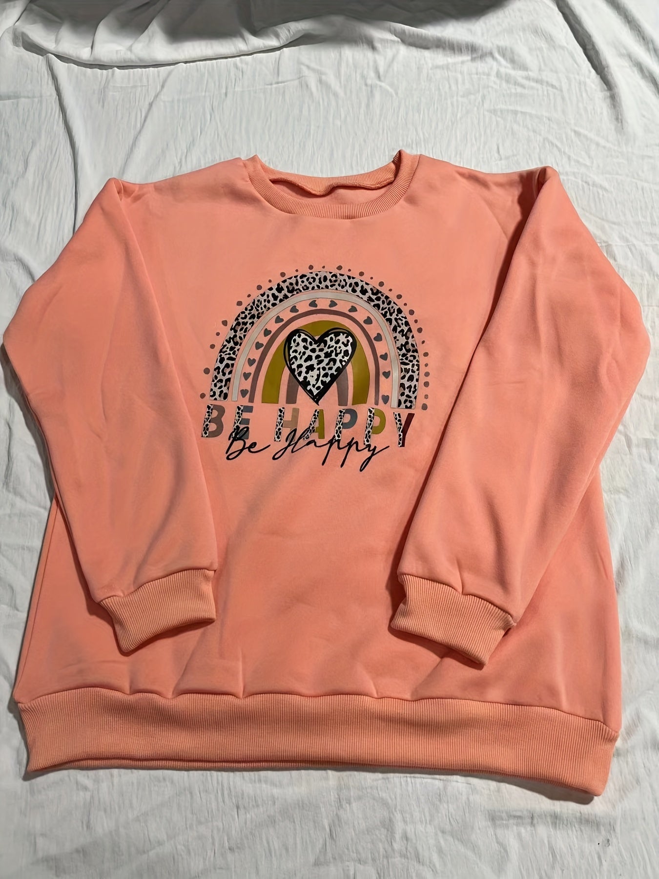 Heart & Letter Print Crew Neck Pullover Sweatshirt for Women