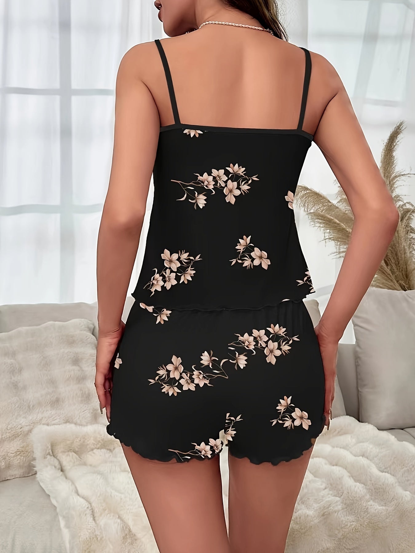 Floral Print Pajama Set Cami Top & Shorts Women's Sleepwear
