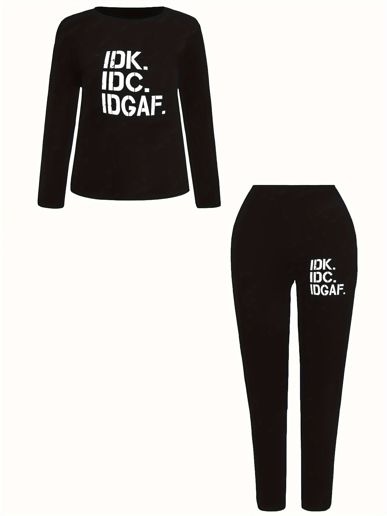 Women's Casual Two Piece Set - Letter Print Top & Pants