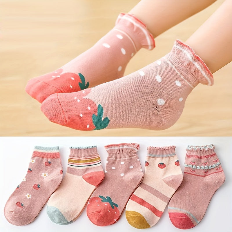 5 Pairs Girl's Cartoon Knitted Socks Warm Soft Crew Socks