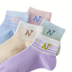 5 Pairs Letter Print Sports Short Socks Women's Stockings