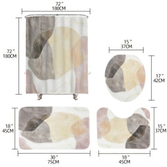 4pcs Abstract Block Shower Curtain Set with Rugs and Non Slip Bath Mat