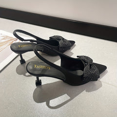 Rhinestone Bowknot Slingback High Heels - Dress Pumps