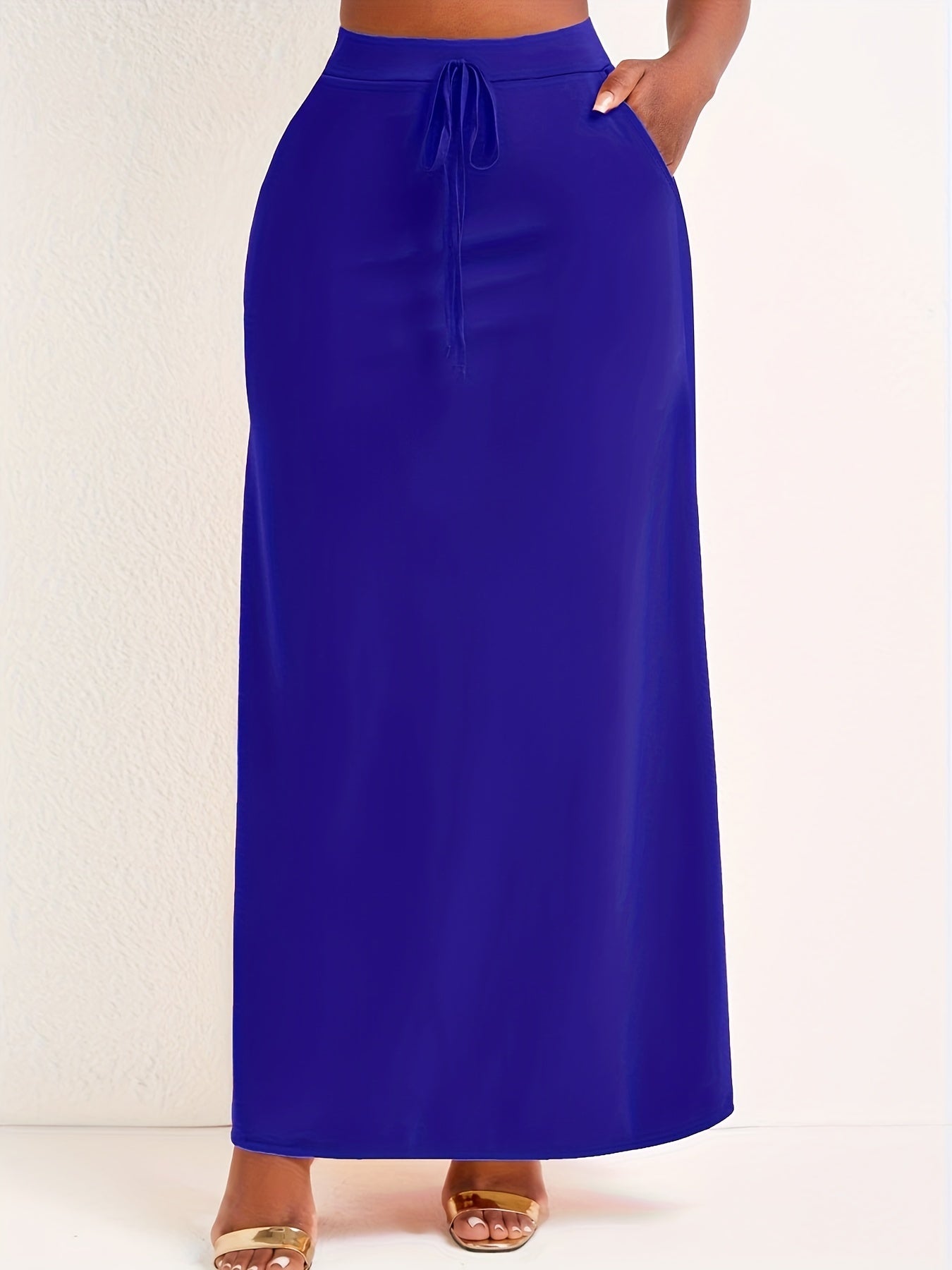 Solid Drawstring Maxi Skirt High Waist Casual Spring Summer Women's Clothing