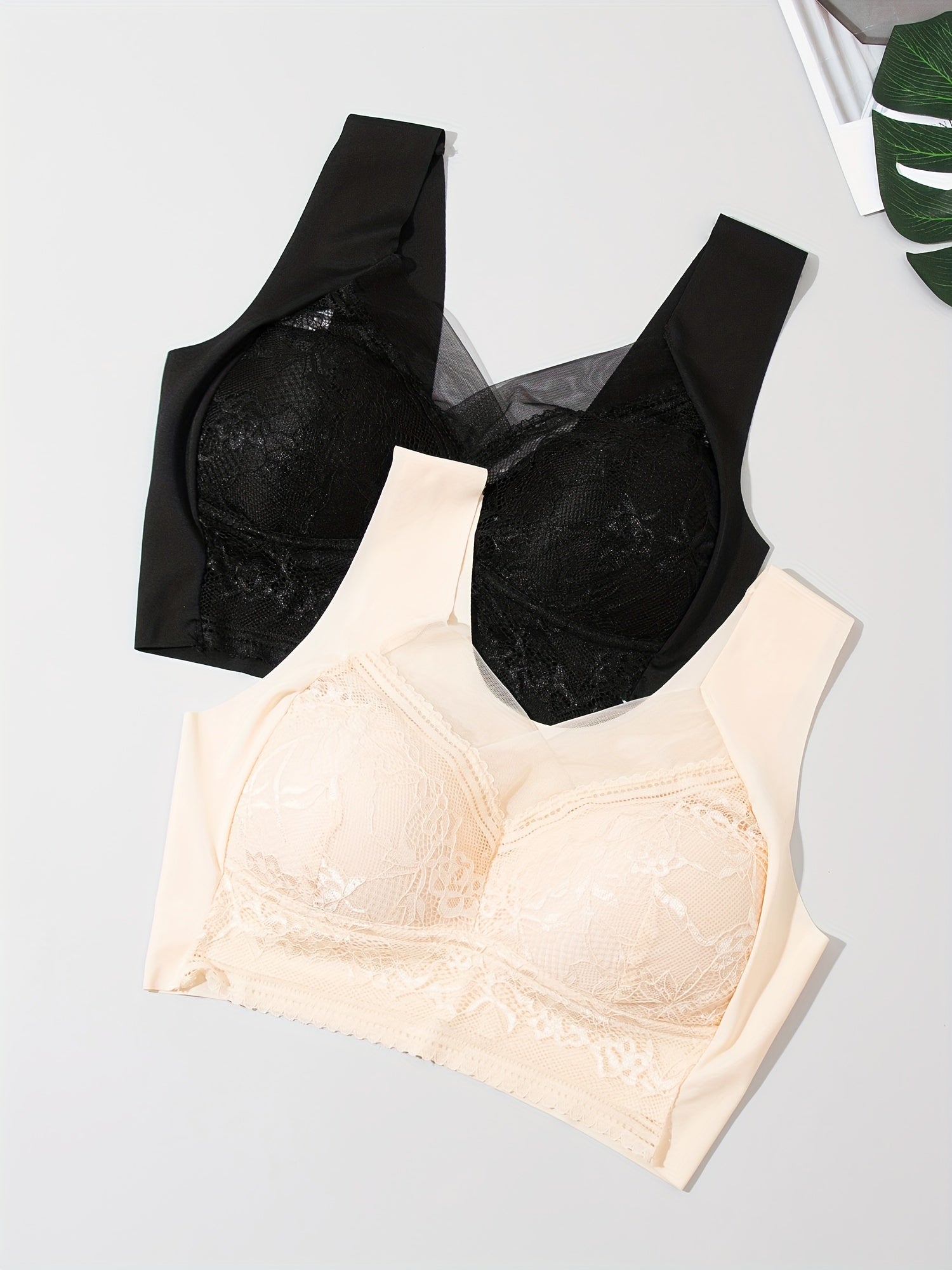 2pcs Lace Wireless Bras Comfortable Full Coverage Women's Lingerie