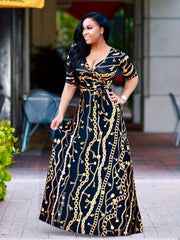 Plus Chain Print Maxi Dress With Belt