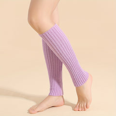 Solid Rib Knit Leg Warmers Knee High Socks Women's Stockings