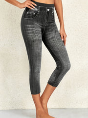 Denim Print Skinny Capris Leggings for Women
