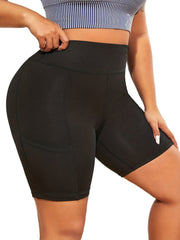 Women's Plus Size High Waisted Biker Shorts with Phone Pocket