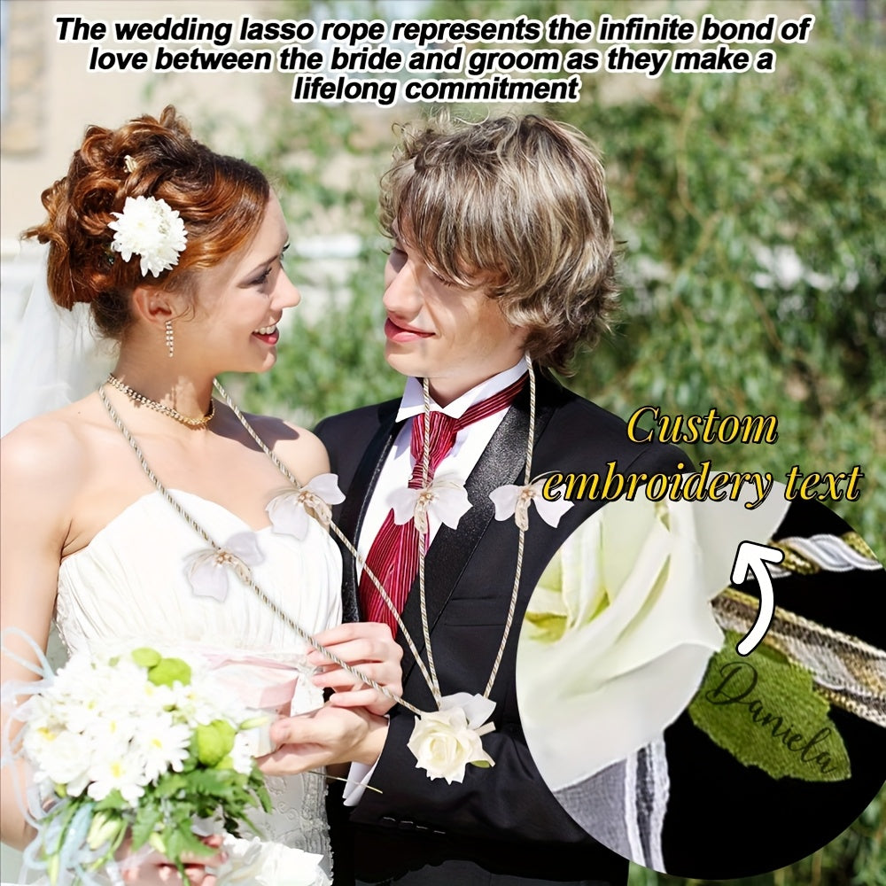 Custom Embroidered Wedding Lasso - Eternal Love Floral Design