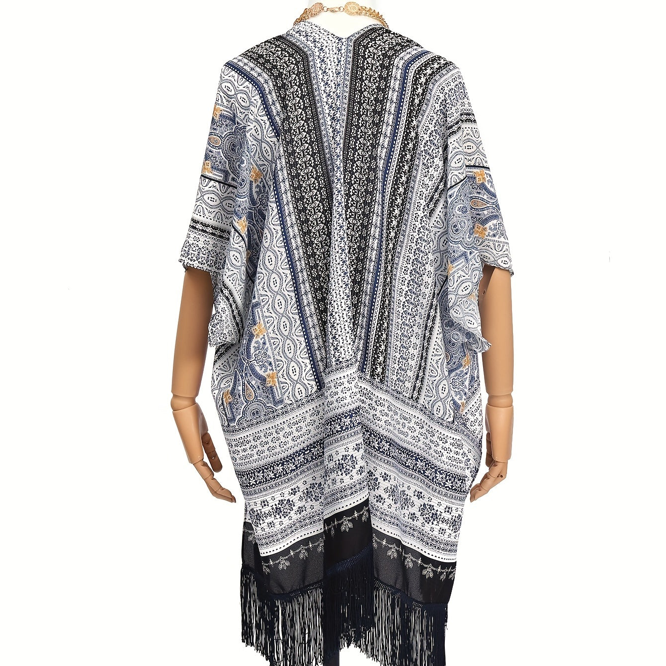 Bohemian Floral Print Shawl Long Wraps Classic Gray Windproof Cape
