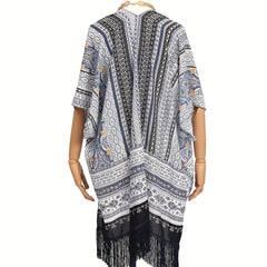Bohemian Floral Print Shawl Long Wraps Classic Gray Windproof Cape