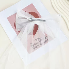 Pearl Bow Hair Accessory with Short Veil for Brides