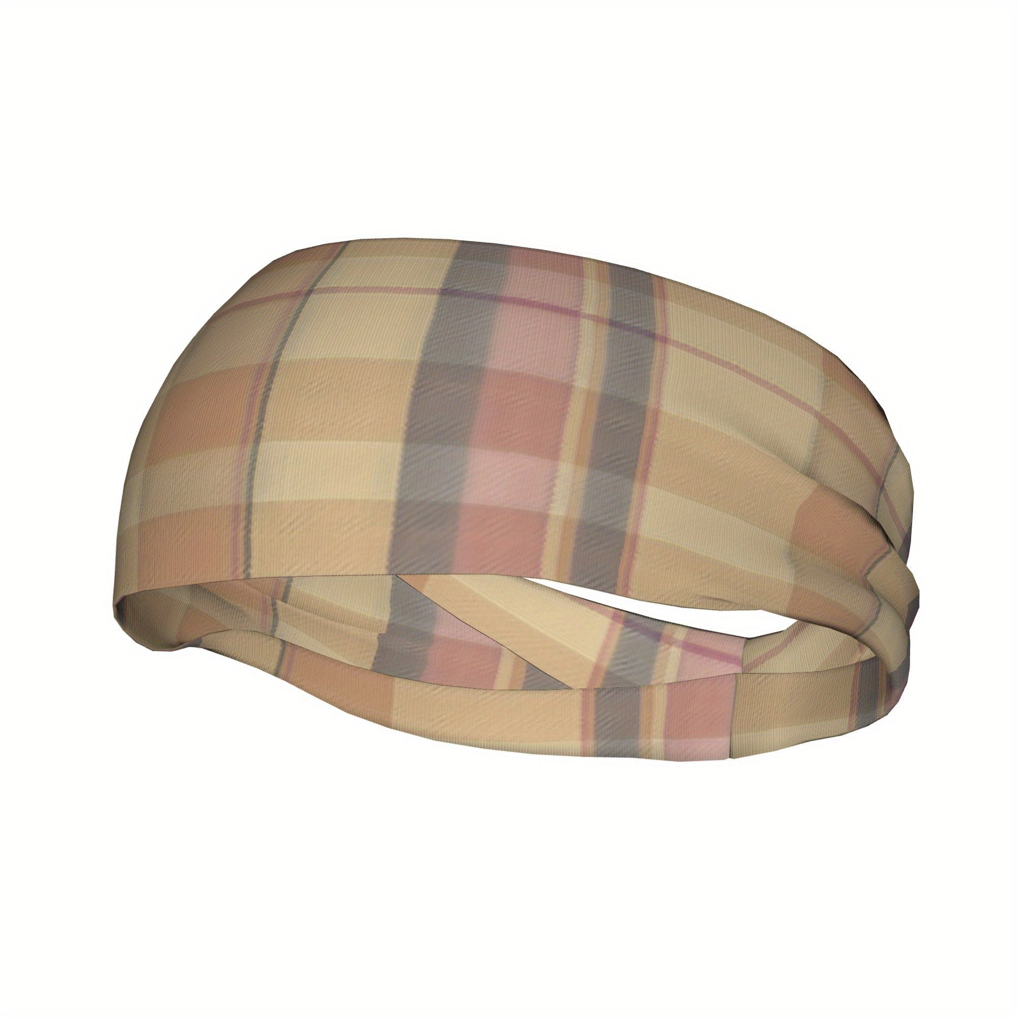 Vintage Plaid Headband Beige Checkered Pattern