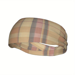 Vintage Plaid Headband Beige Checkered Pattern