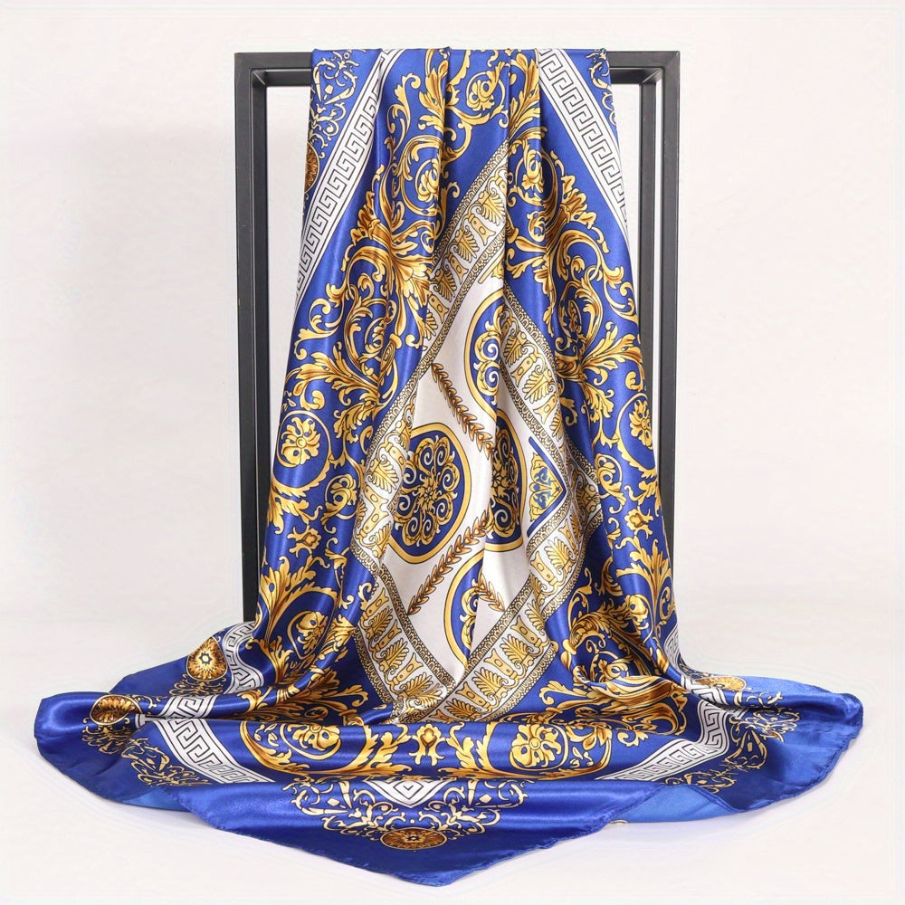 Geometric Leaf Print Bandana Vintage Block Shawl Square Scarf
