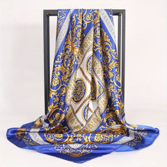 Geometric Leaf Print Bandana Vintage Block Shawl Square Scarf