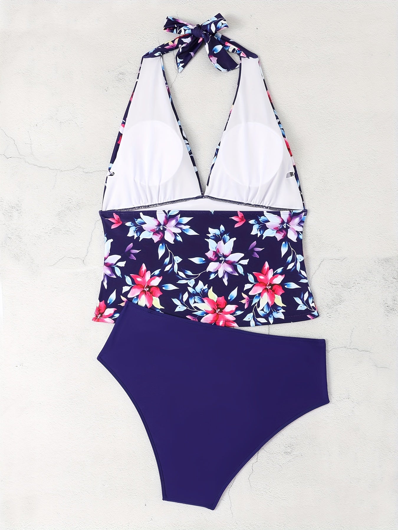 Floral Tankini Set V Neck Halter Top & Panty Swimsuit