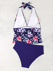 Floral Tankini Set V Neck Halter Top & Panty Swimsuit